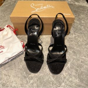 New Size 37.5 Christian Louboutin Emilie 100 Leather Slingback Sandals Black